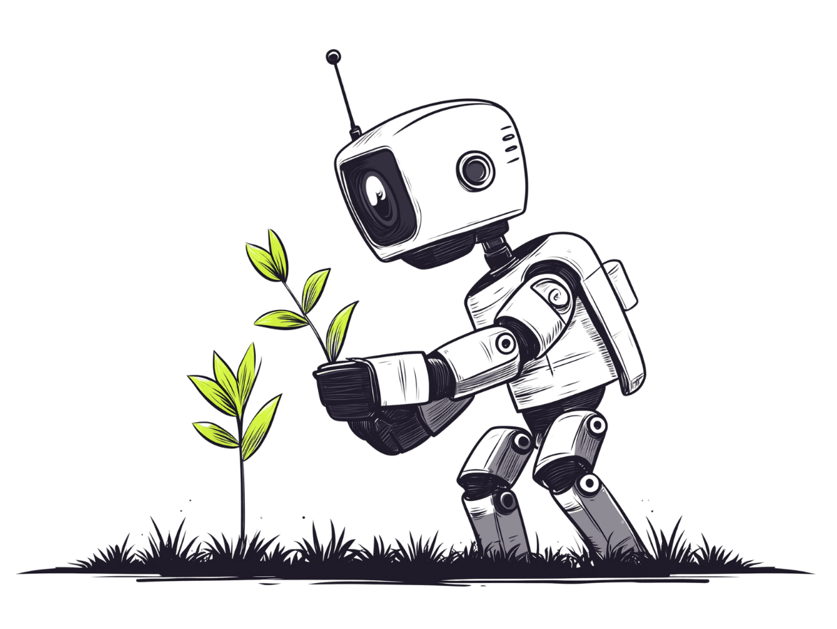 Robot gardener representing business automation